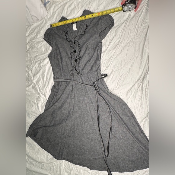 O’SHER USA 3X Y2K Ruffle Shirt Dress Gray Fit & Flare Belted Romantic Vintage - Picture 5 of 10